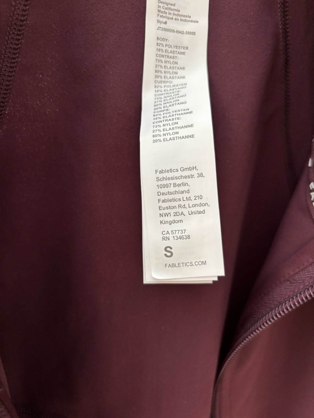 Fabletics Women's Deep Plum Zip Jacket - Picture 4 of 5